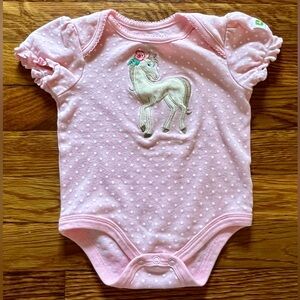 John Deere Pink Polka Dot Pretty Pony Ruffle 100% Cotton Onesie Size 6-9M EUC